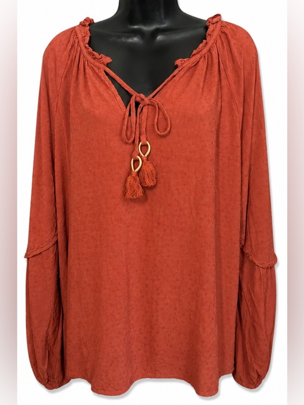 Knox Rose Rust Tassel Peasant Blouse - Women